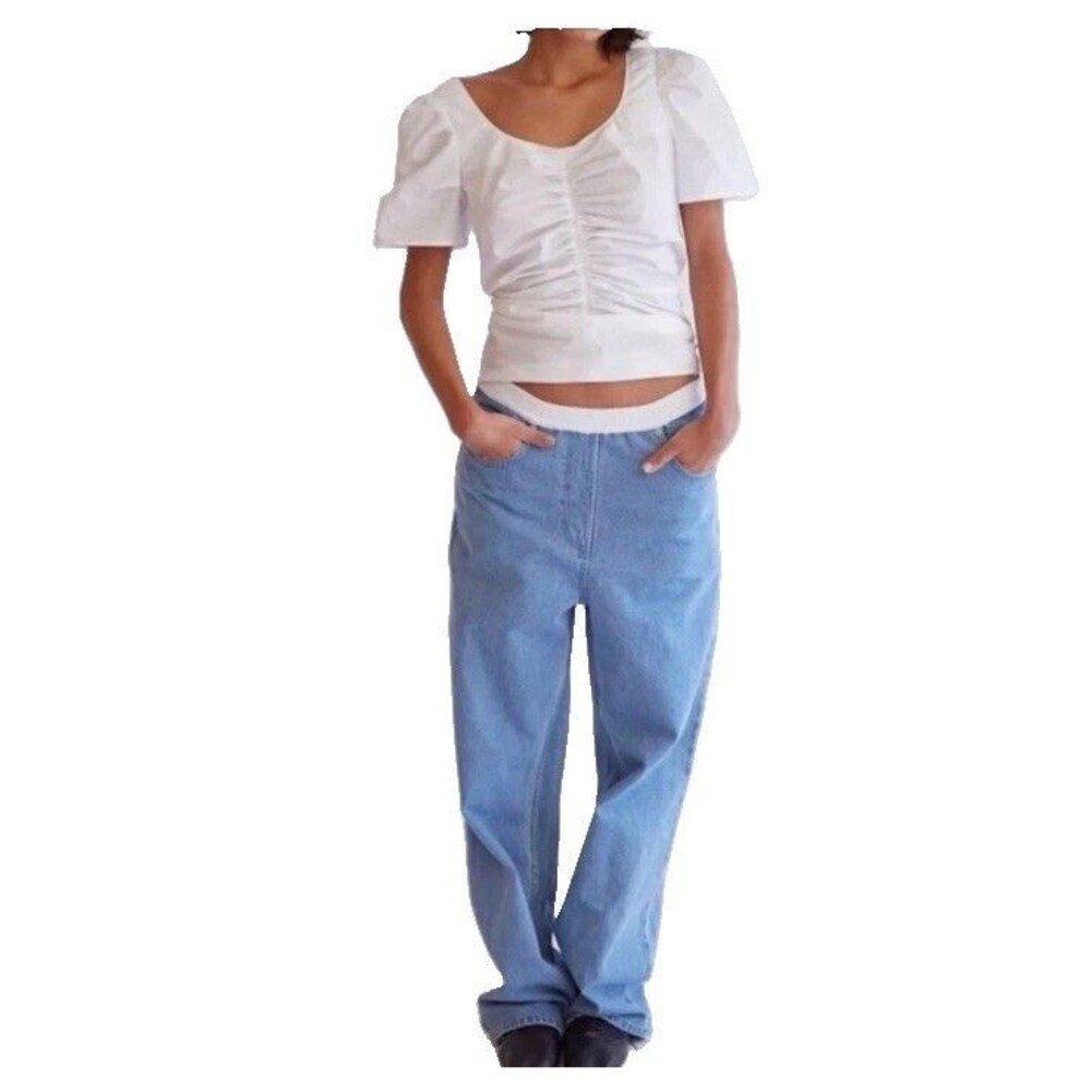 NWT Thakoon Smocked Waist Wide Leg Denim Jeans Size 2 Light Wash 100% Cotton